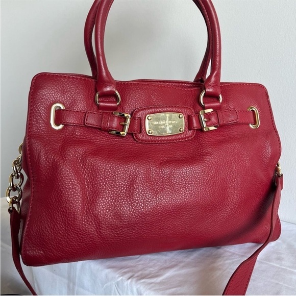 MICHAEL KORS Red Leather HamiltonShoulder Bag Tote Hampton SelmaRaven